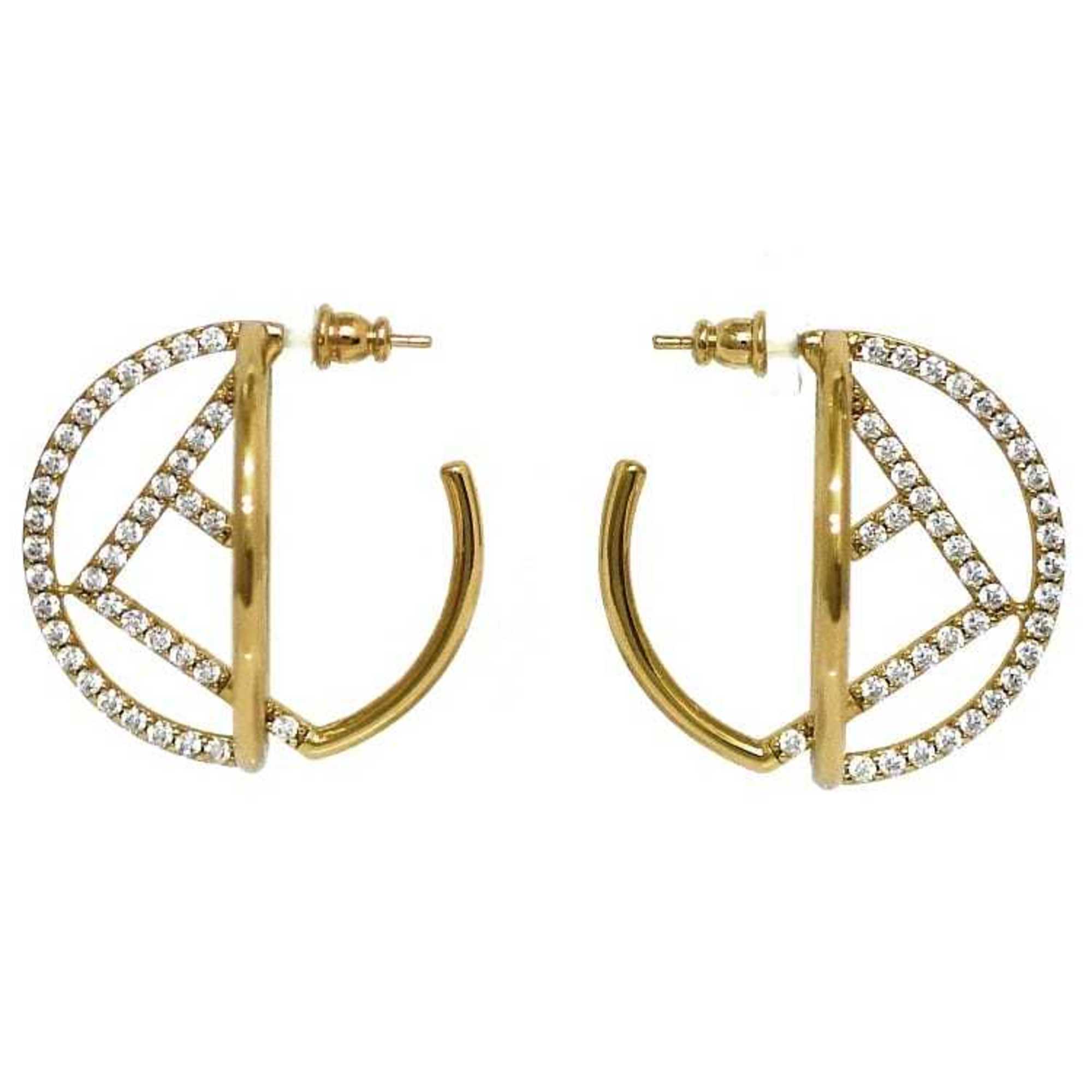 Fendi Earrings Gold Fizu 8ah982-4g Rhinestone Gp Ff Hoop Circle